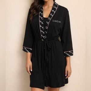 NWT bebe Black Robe with Pink-Trim & Logo *Missing Outer Black String Tie*